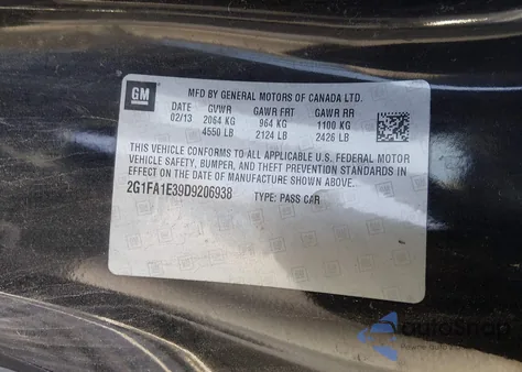 2013 Chevrolet Camaro 2Ls z USA, uszkodzony, nr VIN 2G1FA1E39D9206938